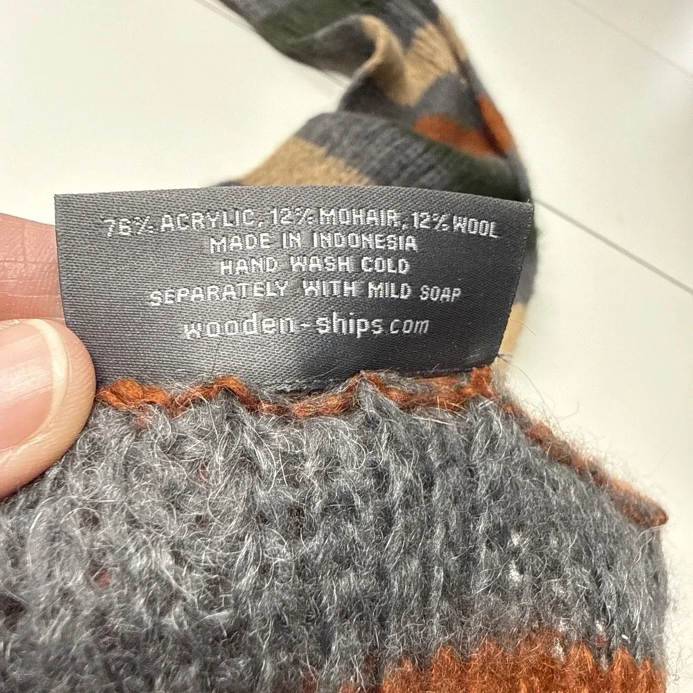 Wooden Ships Infinity Scarf Mohair Wool Blend Earth-toned Palette Striped Boho
